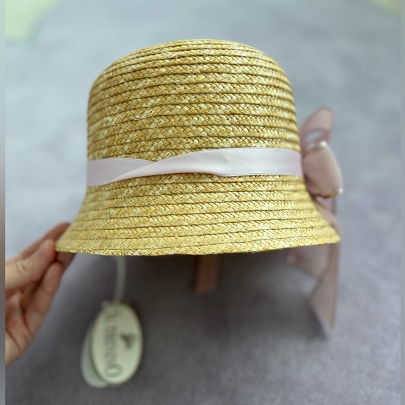 Girls Straw Hat with Flowers and ribbons. Size 52. NEW - Picture 10 of 11